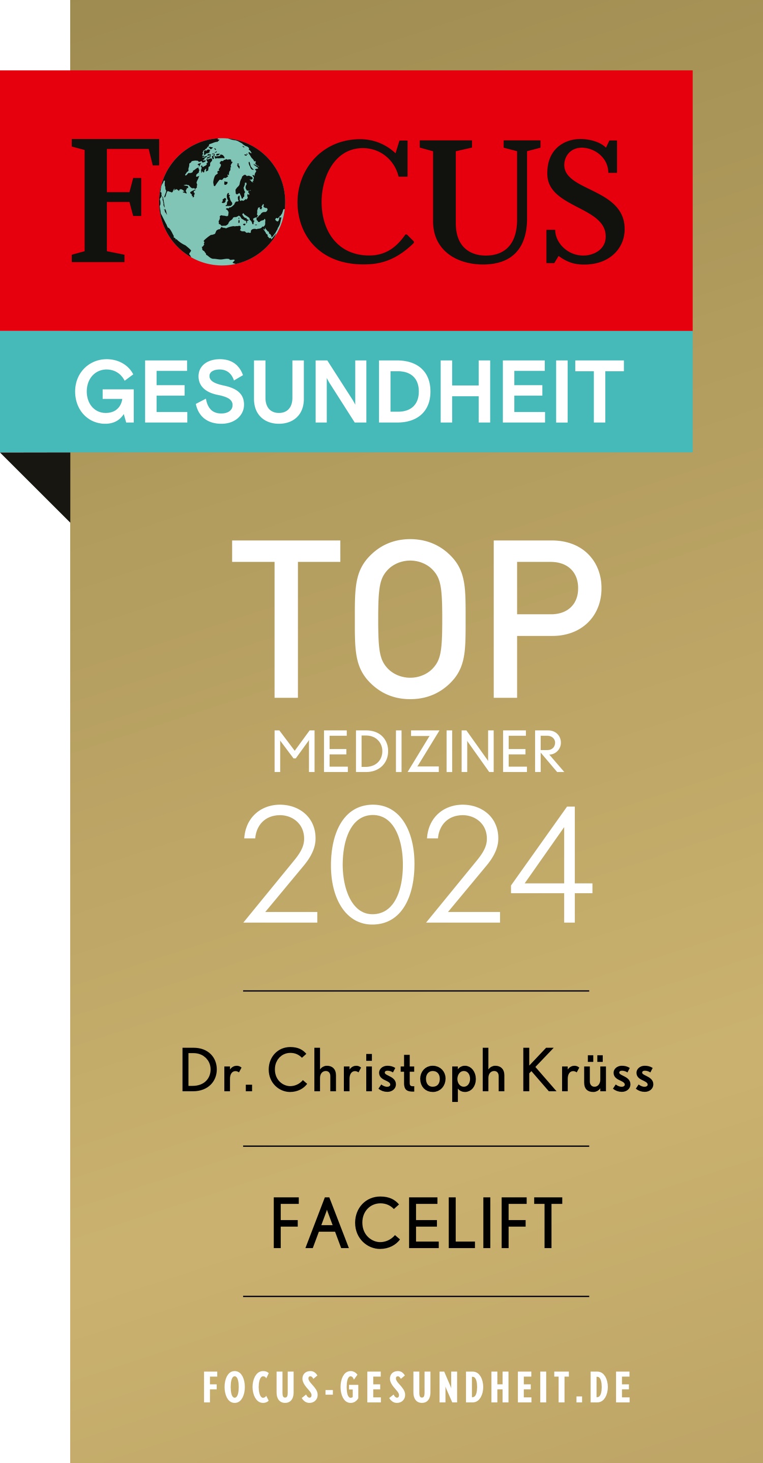 Auszeichnung von Focus Dr. Krüss Top Mediziner 2024 Facelift