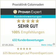 Auszeichnung von ProvenExpert Praxisklinik Colonnaden Kundenbewertungen Sehr Gut 100 Prozent Empfehlungen